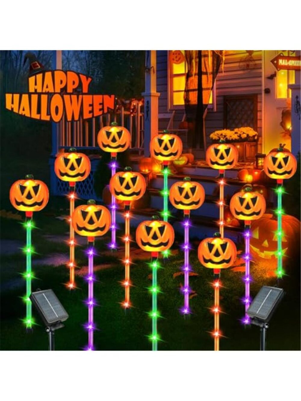 12 Pack Solar Pumpkin Lights Outdoor Waterproof for Halloween Decorations